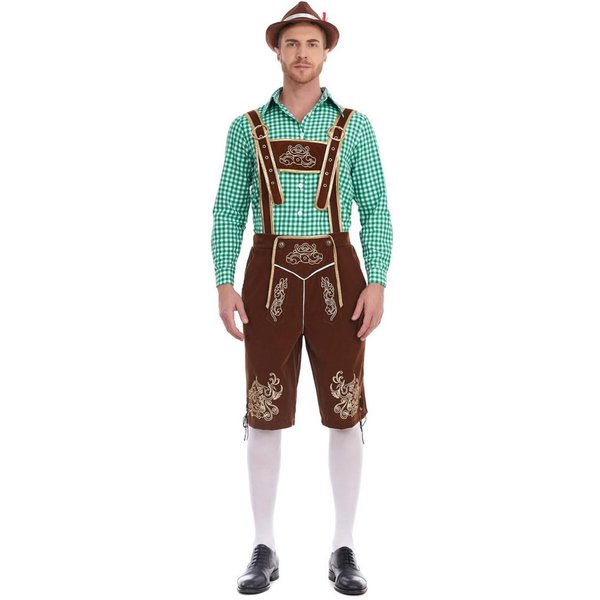 MęSki Bawarski StróJ Na Oktoberfest - Zestaw Koszula W Kratę I Spodnie Na Szelkach Xxxl Jasny Kolor BrąZowy-image