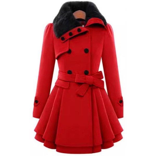 Ropa De Mujer Chaqueta Larga De Lana Ajustada Abrigo De Lana De Doble Botonadura Gabardina Mujer 5XL Red-image