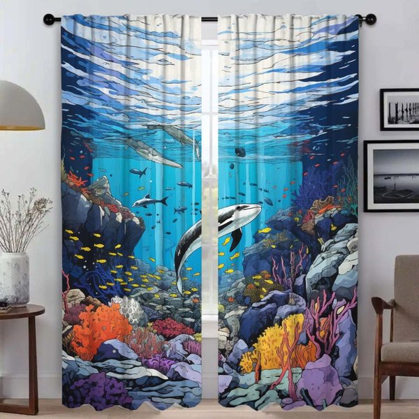 Cortina Blackout Mundo Animal Marino Para HabitacióN 2 Paneles Cortinas Elegantes Para HabitacióN Separador DecoracióN De Halloween Persianas SalóN Cocina W50Xh70Cmx2Pcs-Cl-image