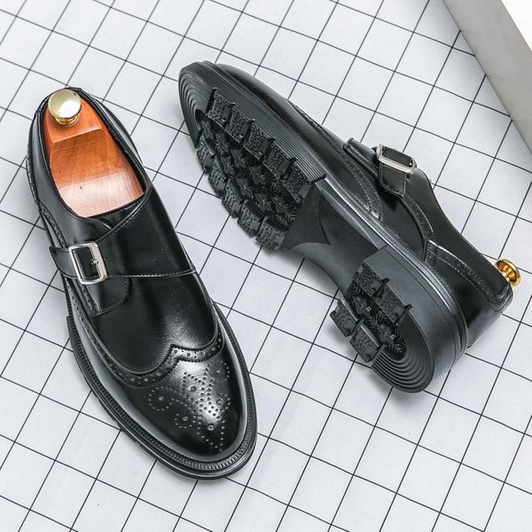 Codzienne SkóRzane Buty MęSkie Brytyjskie Szpiczaste Formalne Biznesowe Buty SkóRzane Do Pracy Fryzjer Wersja KoreańSka PodwyżSzająCe MęSkie Buty 45 Black-image