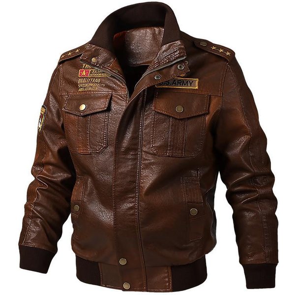 Chaqueta Militar Chaqueta De Cuero Para Hombre Chaqueta Bomber De OtoñO E Invierno Chaqueta Holgada Informal De Moda Para JóVenes 2XL Brown-image