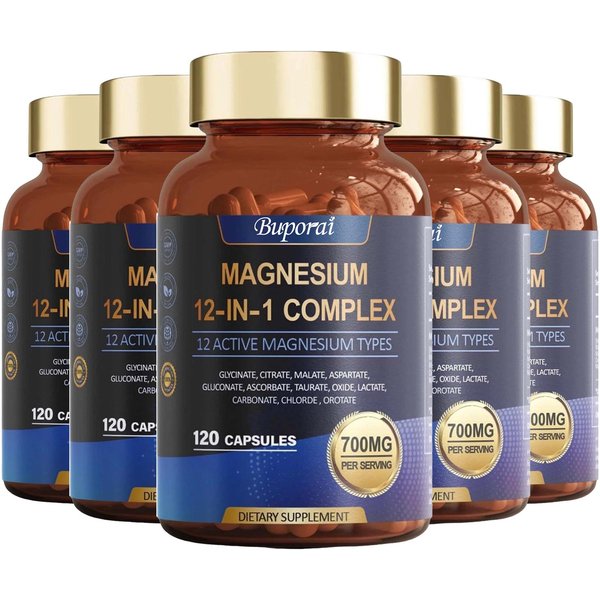 Suplement Magnezu 12 W 1, ZawierająCy Magnez Glicynian, Magnez Cytrynian, Magnez JabłCzan, Magnez L-Treonian, Wysoka Czystość. 120*5-image