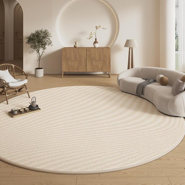 DecoracióN De Sala De Estar Estilo Crema Alfombra Redonda Alfombras De Felpa Espesadas Para Dormitorio Suave Y Esponjosa Felpudo De Suelo Para Sala De Estar Alfombra Antideslizante Para Mesita De Noche 80X80Cm-image