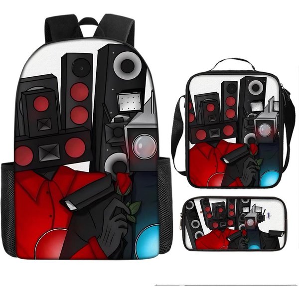Lujo Popular Divertido Novedad BañO Skibidi ImpresióN 3D 3 Uds/Set Alumno Mochilas Escolares PortáTil Mochila De DíA Mochila Bolsa De Almuerzo Estuche-image