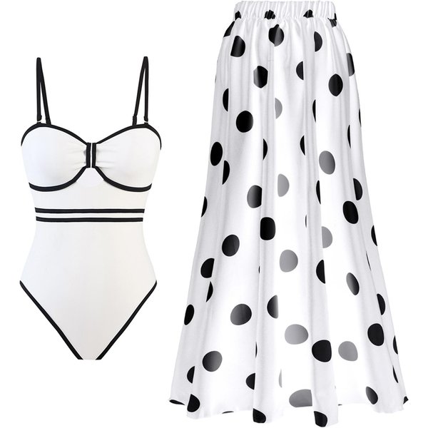 Traje De BañO Nuevo De Una Pieza, Adelgazante, Traje De BañO, Traje De Falda Redonda L White-image