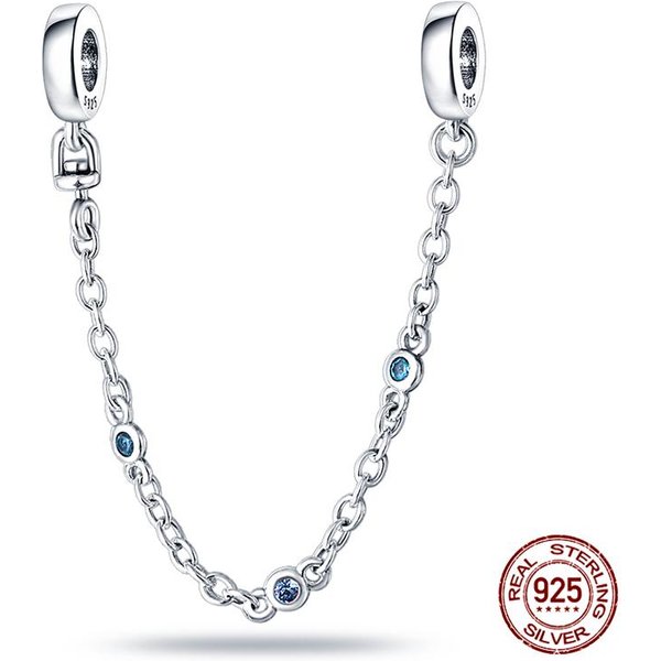 Cadena De Seguridad Plata De Ley 925 Nueva 100% Plata De Ley 925 Floral Cadena De Seguridad Con Cremallera Para Mujer Original White-image
