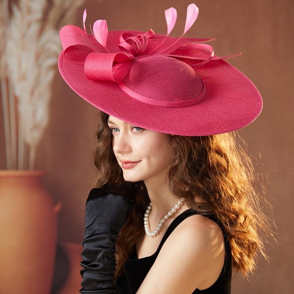 Vintage Damskie Kapelusze Fascinator Z Opaską Na GłOwę Kapelusze KośCielne Nowy Kapelusz Derby Na PrzyjęCie Koktajlowe RóżA, Czerwony Kolor-image