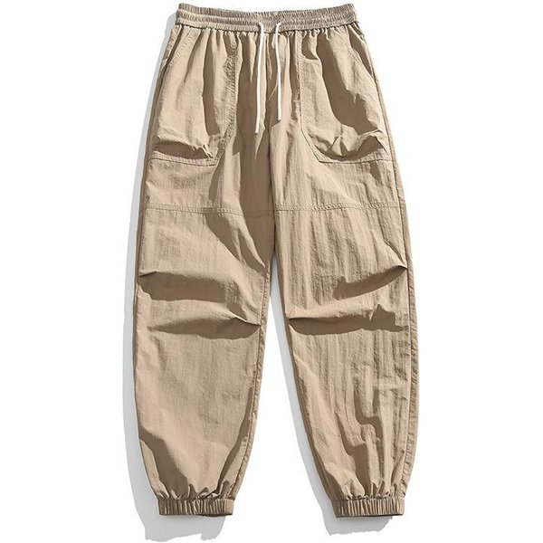 MęSkie Spodnie Casual Z WiąZaniem W Pasie, SkośNymi Kieszeniami, Plisowaną Fakturą, Jasnokasztanowe XL Khaki-image