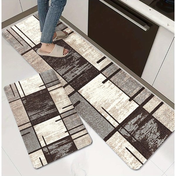 Geometryczna Abstrakcyjna Mata Kuchenna MięKka, ZagęSzczona Mata PodłOgowa Do Kuchni Wodoodporna, AntypośLizgowa, Olejoodporna Mata PodłOgowa Dywan 40*120Cm-image