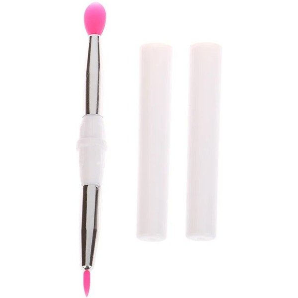 Pincel De Silicona De Doble Cabezal Con Tapa, Pincel Para Labios Y Pincel Para Detalles, BáLsamo Labial, LáPiz Labial, Aplicador De Brillo Labial, Delineador De Ojos, Pincel Para Cejas.-image
