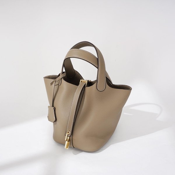 Bolso De Piel De Vaca, Bolso De Cuero Genuino, DiseñO De Nicho Para Mujer, Textura Avanzada, Bolso De Mano De Gran Capacidad, Bolso Tipo Cubo. Gris Claro-image