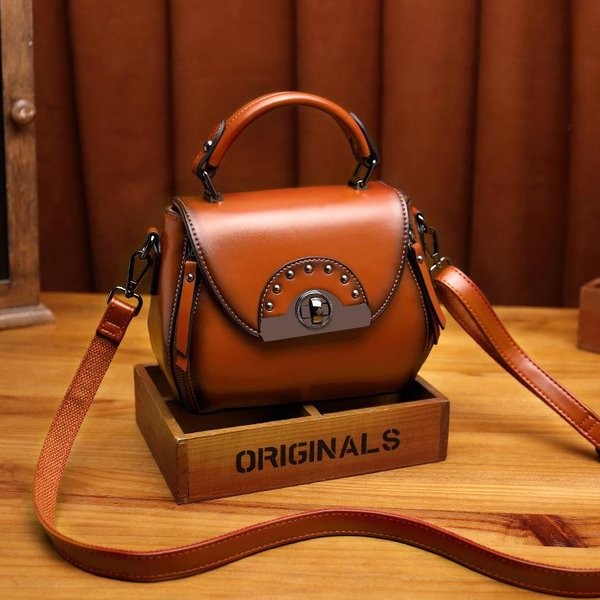 Bolso Retro Para Mujer VersióN Coreana Nuevo Bolso Cuadrado PequeñO De Cuero Encerado Aceitoso Moderno Y De Hombro Cruzado Brown-image