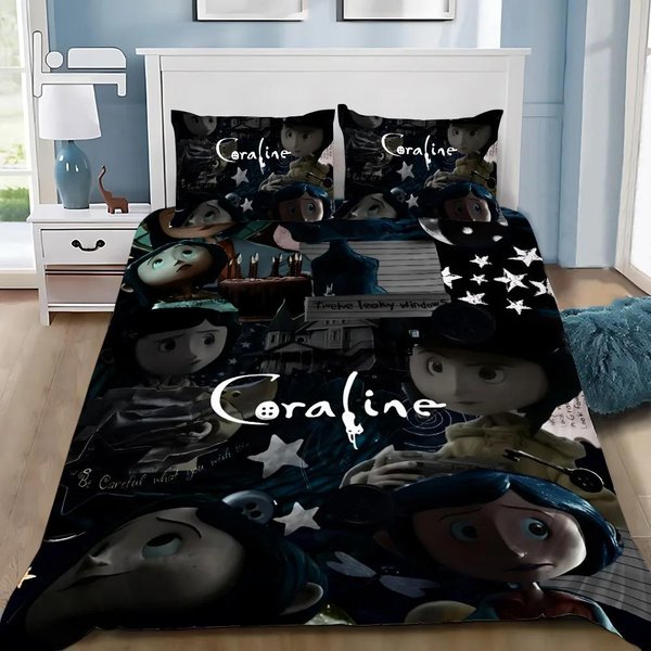 C-Coraline Komplet PośCieli KreskóWkowy Komplet Poszewek Na KołDrę Rozmiar PodwóJny Queen King PełNa Poszewka Na KołDrę Poszewka Na Poduszkę Prezent śWiąTeczny Dla ChłOpcóW DziewcząT 140X200Cm-image