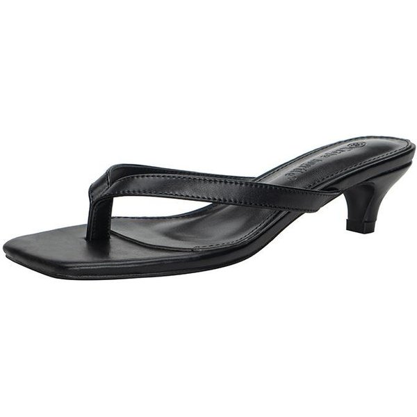 Moda Cuero Genuino Mujer Sandalias De Clip Punta Cuadrada 2025 Verano Nuevo TacóN Alto Chanclas Zapatillas De Cuero Genuino Para Exterior De Mujer 39 Negro-image