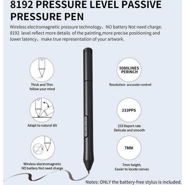 LáPiz ÓPtico 10Moons Sin BateríA 8192 Niveles De PresióN Con 2 Teclas Personalizables InaláMbrico Para Tableta GráFica T503 G10 Negro-image
