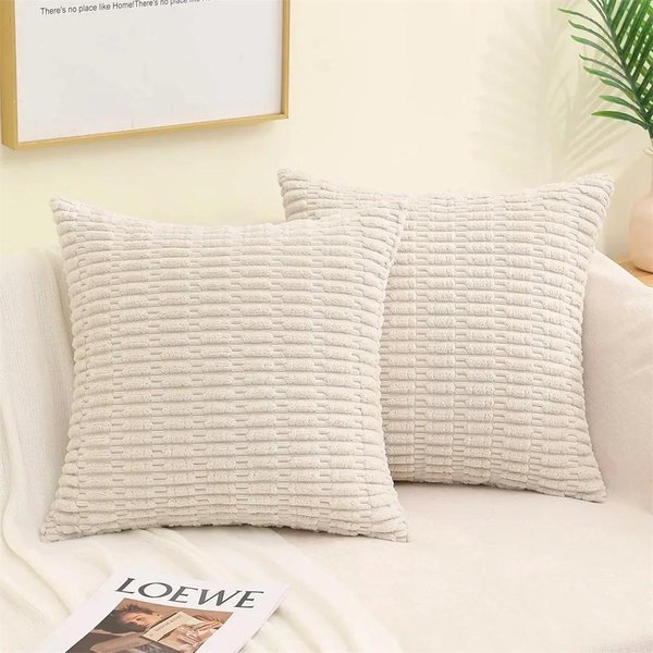 Funda De CojíN De Pana Verde 50X50Cm Cuadrada Funda De CojíN Rayada Funda De CojíN Suave 45X45Cm Fundas De CojíN Decorativas De Lujo Para Sofá 45X45Cm 1Pcs Beige-image