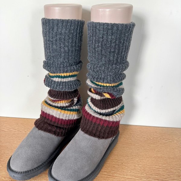 Polainas Retro OtoñO E Invierno Calientes Cubre Pies Tejidos Calcetines De Rodilla Calentador De Piernas Rayado Multicolor Calcetines Sox Y2K One Size-image
