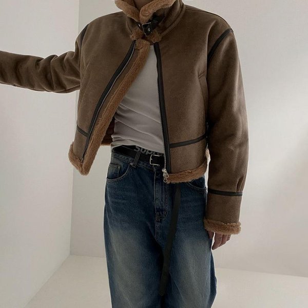 Chaqueta De AlgodóN Todo En Uno Para Hombre, Estilo Coreano, De Invierno, Holgada, De Ante Y Piel De Cordero, Para Motocicleta XL MarróN-image