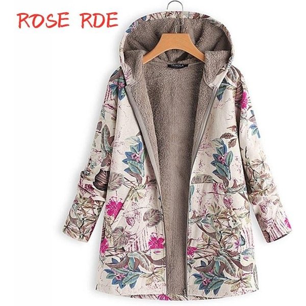 Sudadera Con Capucha Informal Y CáLida Para Mujer, Con Bolsillos, Manga Larga, Cremallera, Chaqueta Polar Floral Vintage 5XL Color Rosa-image