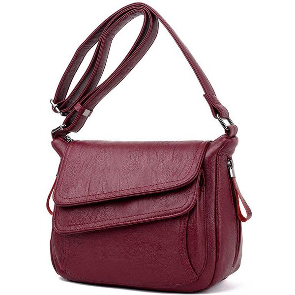Letnia Nowa MięKka SkóRzana Luksusowa Damska Torebka Crossbody Damska Modna Na KażDy Mecz DużA Pojemność Jednoramienna Torba Kurierska Burgund-image