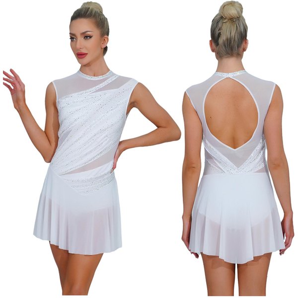 Gimnasia Para Mujer Patinaje ArtíStico Latino Ballet Maillot Disfraz Sin Mangas PedreríA Body Tango Chacha Ropa De Baile Para ActuacióN S Blanco-image