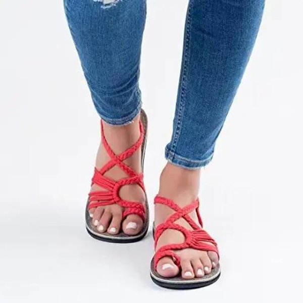 Sandalias Trenzadas De Tiras 2026 Sandalias De Cuerda CóModas Sandalias Bohemias Punta Abierta Zapatos De Verano Para Mujer Para Playa Piscina Viajes Acampada 42 Rojo-image