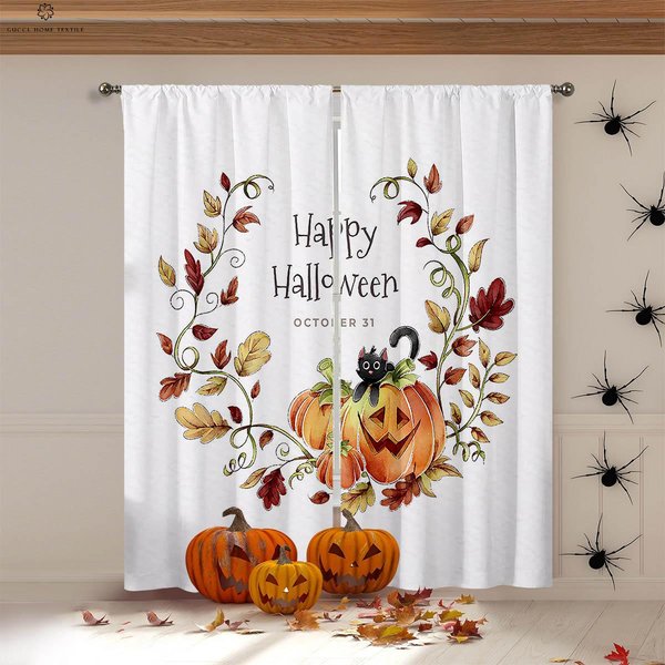 Cortinas Blackout Con Estampado De Dibujos Animados, Horror De Halloween, Castillo De Calabazas, Dormitorio, Restaurante, Fiesta, DecoracióN De Festival W100Xh130(Cm) Folio&Grommet Top-image