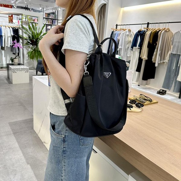 Plecak AntykradzieżOwy Damski Modny PodróżNy PodróżNy Lekki Tkanina Oxford Plecak Mamy W ŚRednim Wieku 37*33*16CM Black-image