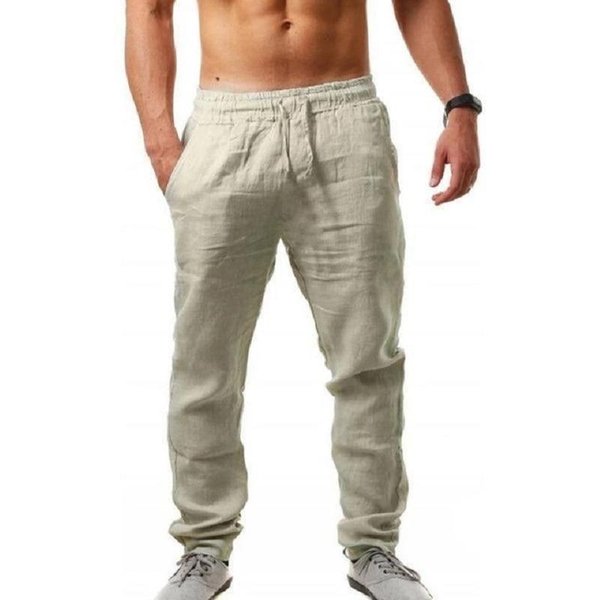 MęSkie BawełNiane Spodnie Lniane MęSkie Jesień Nowe OddychająCe Spodnie Lniane W Jednolitym Kolorze Fitness Streetwear S-3XL Xxl-image