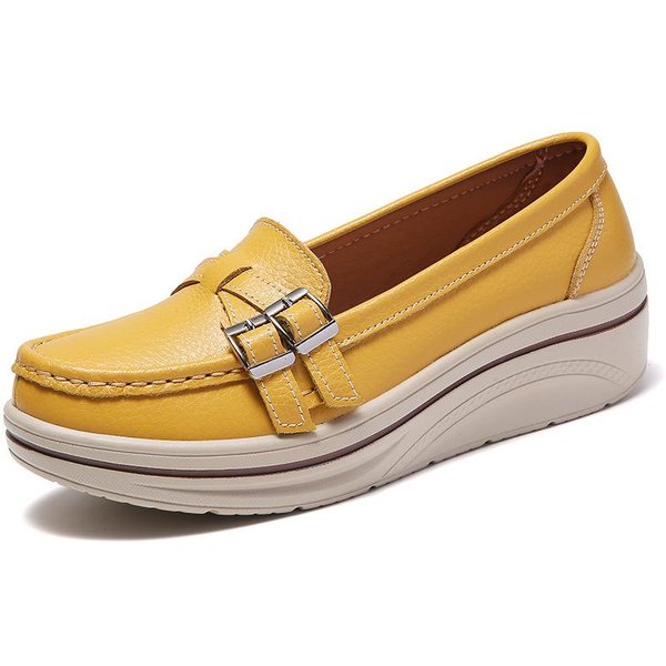 Primavera OtoñO Mujeres Flats Plataforma Mocasines SeñOras Cuero Comodidad CuñA Mocasines OrtopéDicos Slip On Zapatos Casuales Talla Grande 35-image