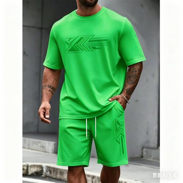 MęSki Zestaw Street Casual Zestaw MęSkiej Koszulki Z KróTkim RęKawem I Szortami Z Nadrukiem Paisley Wygodny I OddychająCy Zestaw DwuczęśCiowy 3XL Green-image