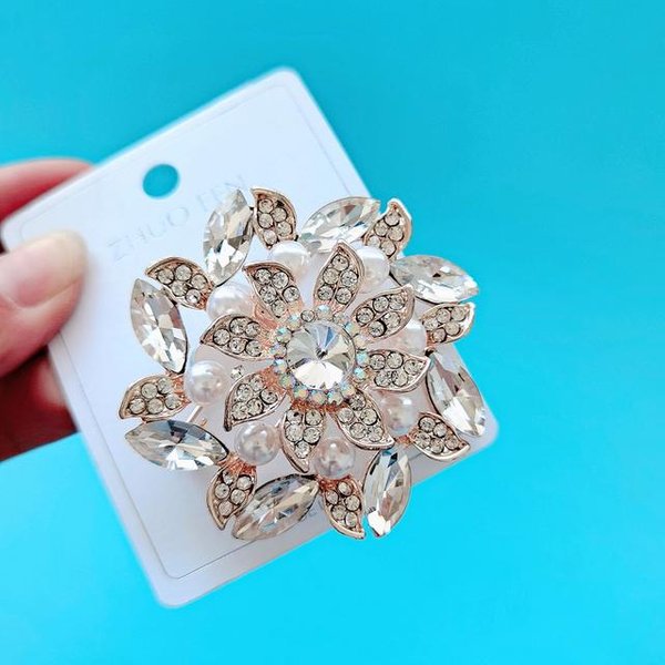 Broches De Flor De PedreríA Para Mujer Pin Grande De Perla JoyeríA De Boda 6 Colores Disponibles Alta Calidad Nuevo Blanco-image