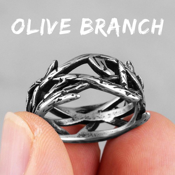 Anillos Para Hombre De Acero Inoxidable Rama De Olivo De La Victoria Punk Simple Retro Para Hombre Novio JoyeríA Biker Creatividad Regalo 10-image