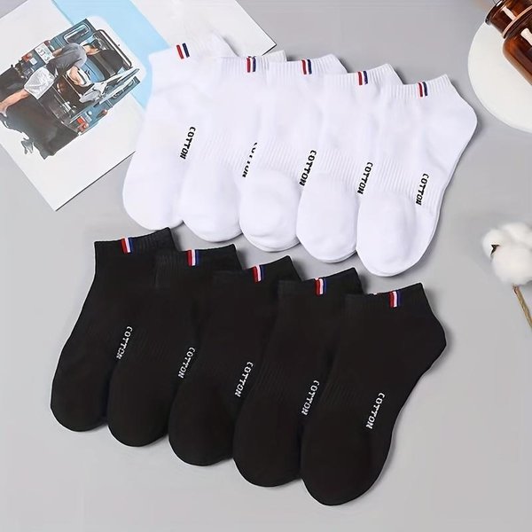 5/10 Par Wysokiej JakośCi MięKkich I Wygodnych MęSkich Skarpet Sportowych, Letnich, PochłAniająCych Pot, OddychająCych I Swobodnych One Size White-image