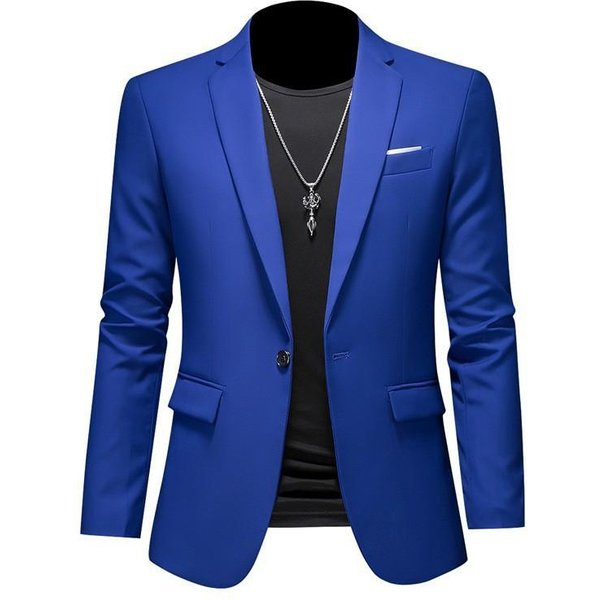 Moda Jednolity Kolor Wysokiej Klasy Marka Casual Biznes MęSka Marynarka Pan MłOdy Suknia śLubna Marynarki Dla MężCzyzn Garnitur Topy Kurtka PłAszcz S Blue-image
