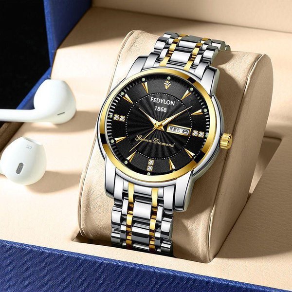 Reloj De Hombre Reloj De Hombre Cuarzo Reloj Famoso Estudiante Correa De Acero Impermeable Totalmente AutomáTico Reloj No MecáNico , Black-image
