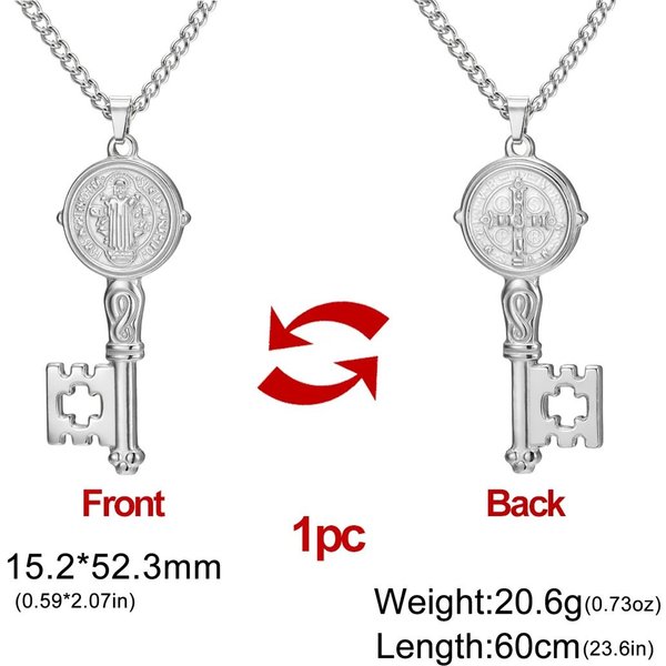 Collares Con Forma De Llave De San Benito Acero Inoxidable Amuleto De San Benito Collar Para Hombres Mujeres JoyeríA Cristiana Regalos-image