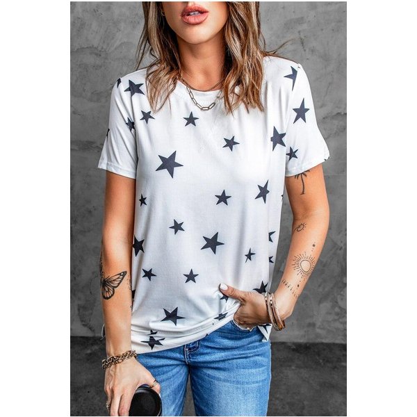 Camiseta Con Estampado 3D De Estrella Verano Mujer Cuello Redondo Camisetas Casuales Harajuku Streetwear Manga Corta Camiseta Oversize Y2K Ropa Femenina L Gray-image