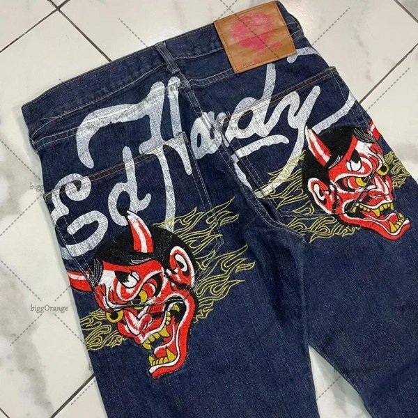 Zyllo Drukowane Jeansy Streetowe MęSkie Y2K Hip-Hop Wysoki Stan Proste Retro LuźNe Spodnie Z Szerokimi Nogawkami Spodnie Jeansowe Europejskie I AmerykańSkie XXL Black-image