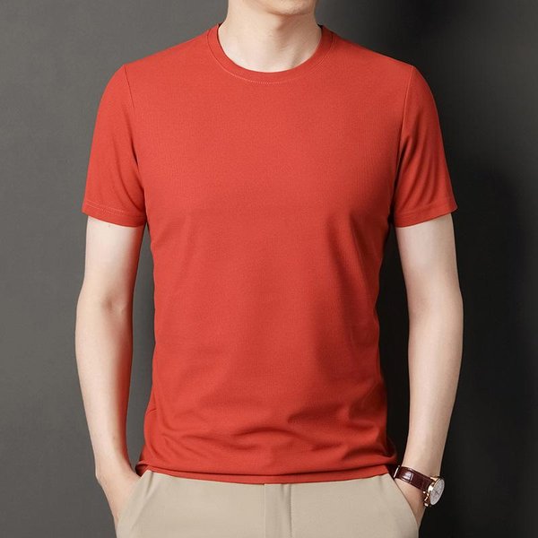 Camiseta De Manga Corta Para Hombre Verano Nueva Camiseta Casual De Manga Corta Con Cuello Redondo Para Hombre Capa Base VersáTil Xxxxl Red-image
