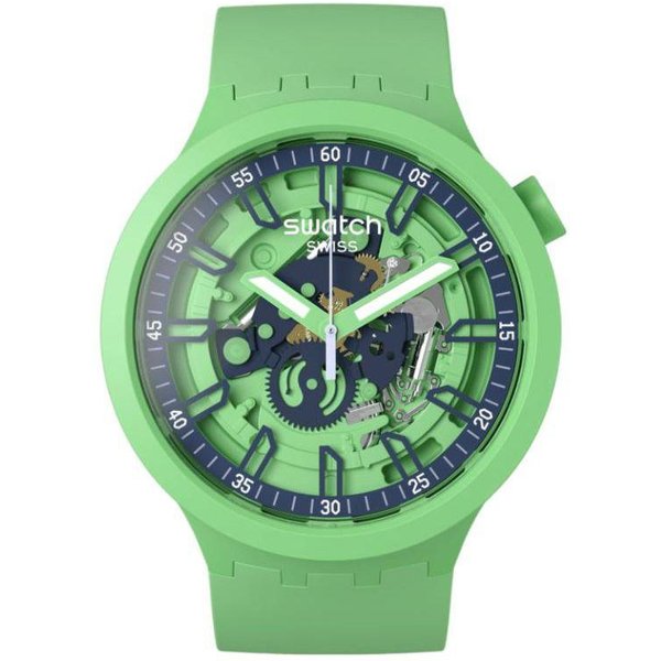 Reloj Swatch Serie Big Bold Movimiento De Cuarzo Resistente Al Agua 30M Caja De PláStico De 47 Mm Correa De Silicona Relojes Unisex SB01G101 Green Beige-image