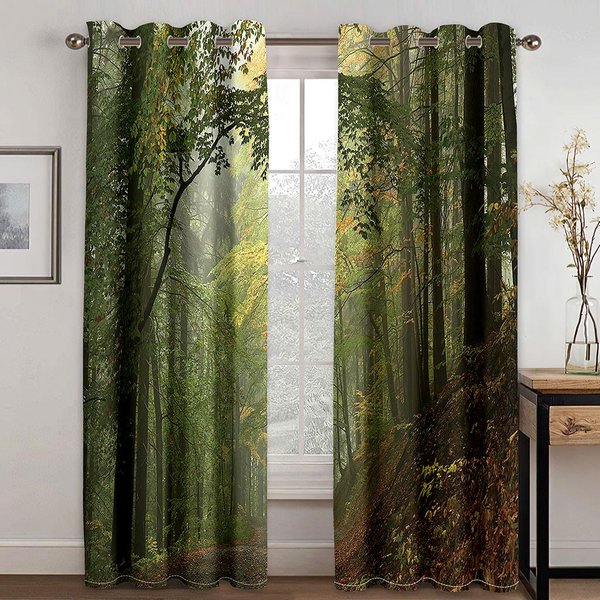 Wiosenny Las Rzeka Krajobraz ZasłOna CieniująCa Salon Sypialnia Dekoracja Domu Cienka ZasłOna 2 Panele Przelotki Haki 100W160H(Cm)40X63In&Grommet Top-image