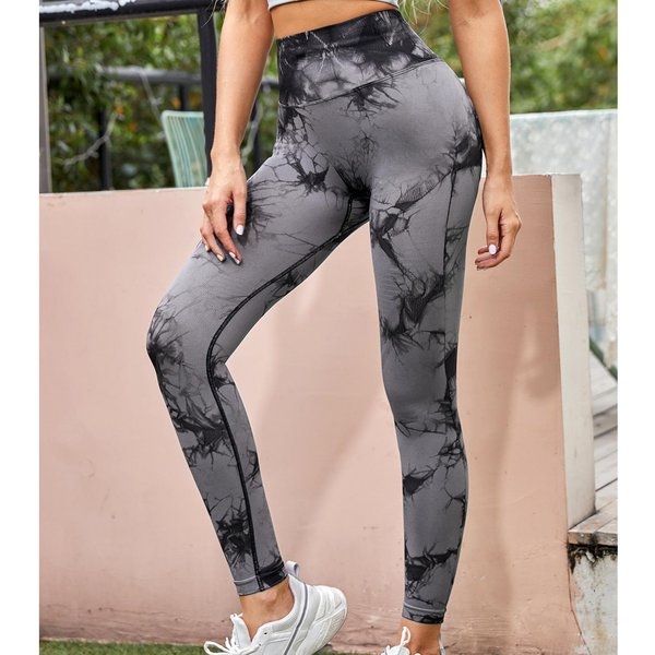 Leggings Tie Dye Deportivos Pantalones De Yoga Sin Costuras Ajustados Deportivos Leggings Para Correr Para Mujer Negro Gris L Gray-image