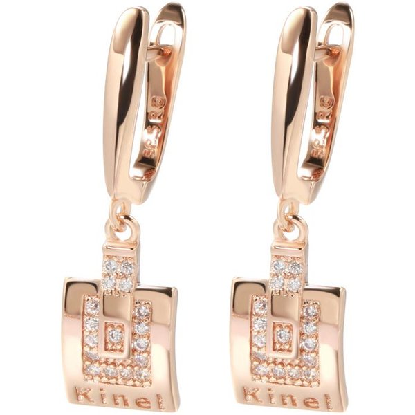 Pendientes Colgantes Brillantes Oro Rosa Cuadrado Simple Circonita Natural Pendientes Para Mujer Alta Calidad Diarios JoyeríA Fina Beige-image