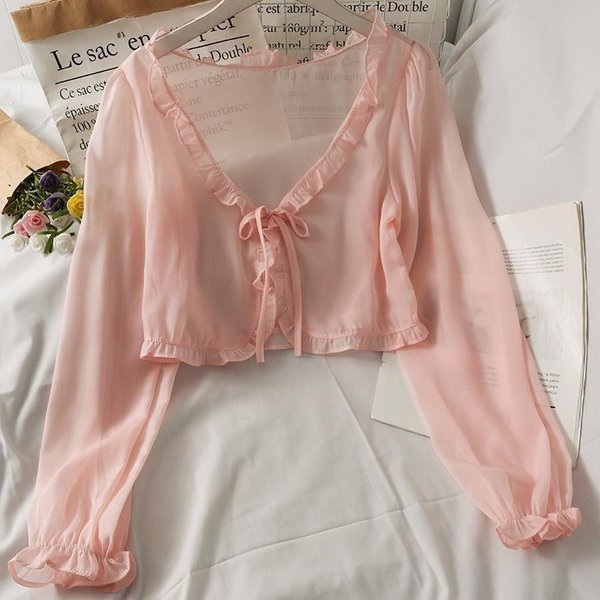 Chal Con Falda Camisola Y Funda Exterior, CáRdigan De Gasa, Chaqueta De ProteccióN Solar Para Estudiantes De Verano Para Mujer, Estilo Corto 3XL Gray-image