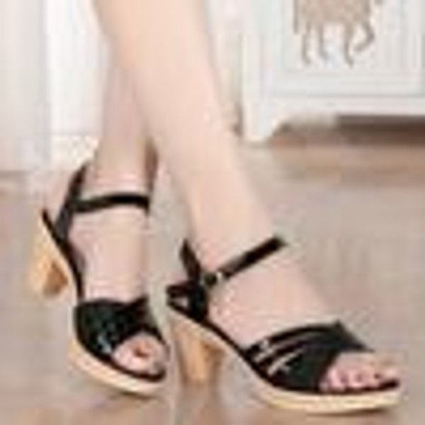 Sandalias Mujer Una LíNea Hebilla Correa Verano Moda Estilo Hada Boca De Pescado Tacones Altos TacóN Medio 37 Beige-image