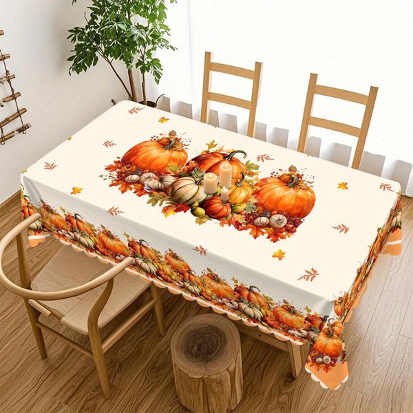 Mantel Rectangular De Calabaza Para AccióN De Gracias Para DecoracióN De Mesa Fiesta NavideñA Mantel Impermeable Reutilizable Para Mesa Cocina Comedor 140X140Cm-image