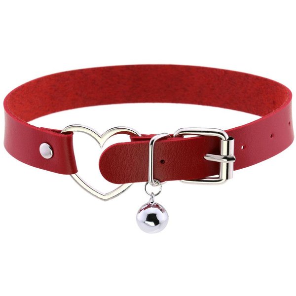 Gargantilla Punk Con Pinchos De Cuero Rojo Collar Punk Mujeres Hombres CorazóN De MurciéLago Choker Collar Grueso JoyeríA GóTica MetáLico Accesorios GóTicos Emo-image