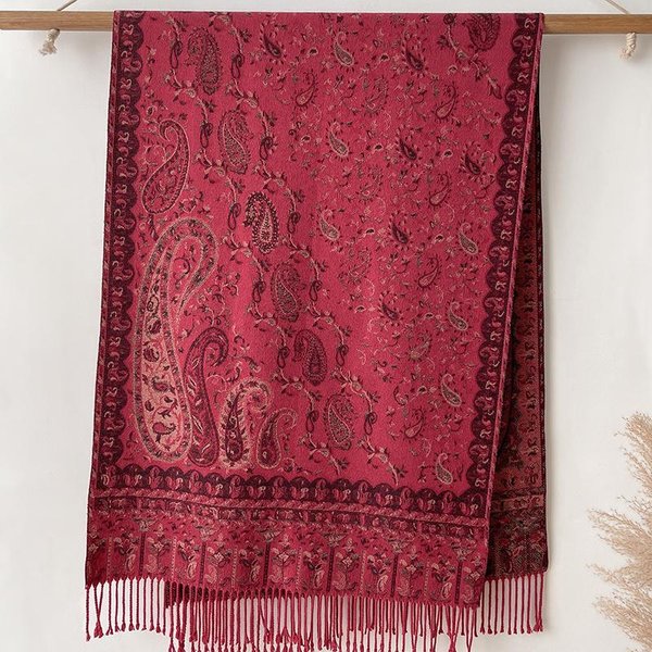 Luksusowy Zimowy Szal Pashmina Damskie Szale Z Haftem Paislej Kaszmirowe Grube Grube Szale Eleganckie Poncho Outdoor Bufanda 65X200Cm Brown-image