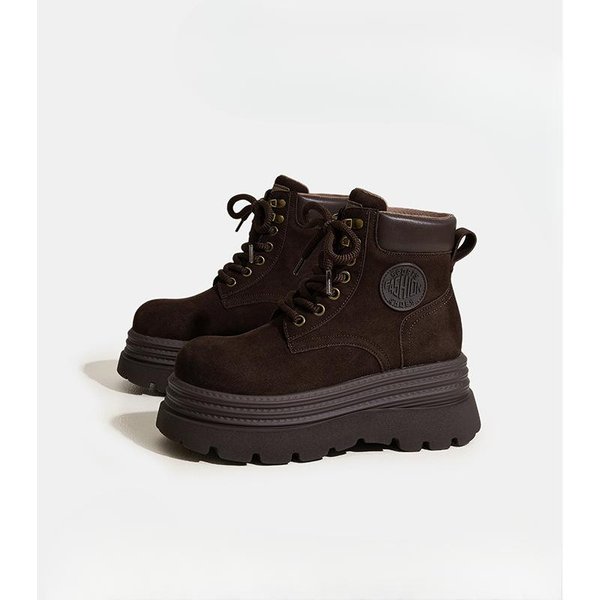 Nuevas Botas Casual Retro Con Cordones Para Mujer Con Zapatos De Suela Gruesa Botines Al Tobillo Que Aumentan La Altura 37 Black-image